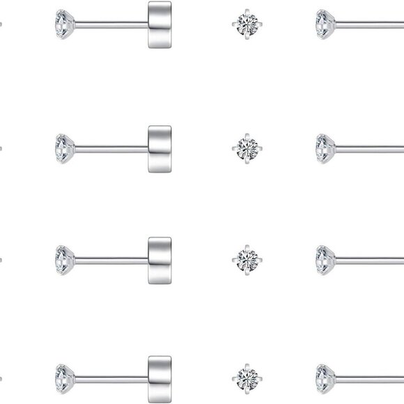 8 Pairs 14K Gold Plated Tiny Flat Back Stud Earrings - Hypoallergenic CZ Jewelry - Picture 1 of 7